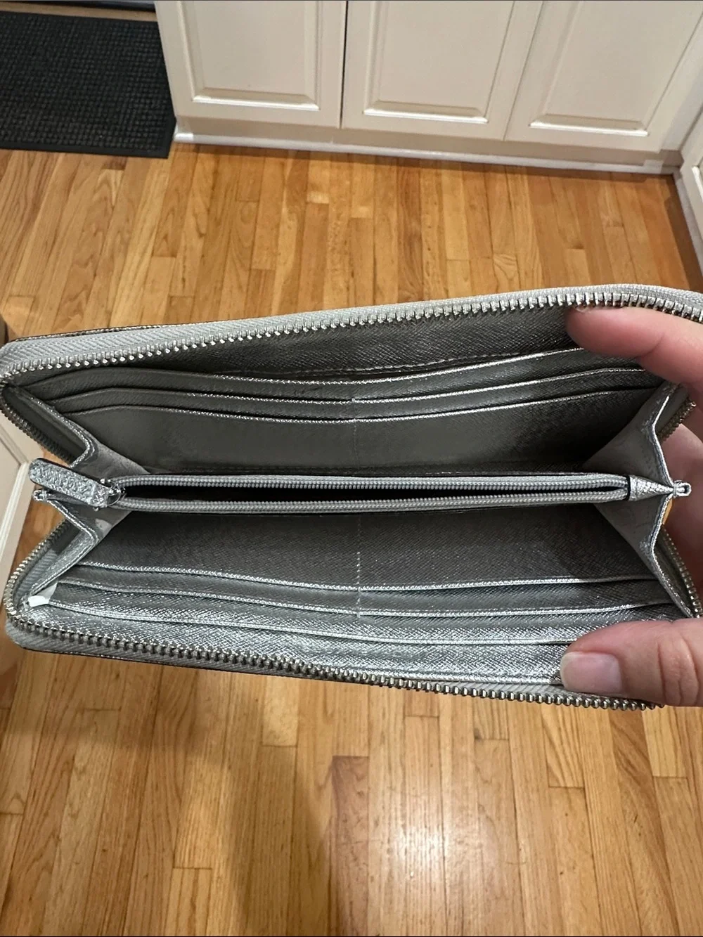 Michael Kors Silver Metallic MK Logo Zip Wallet